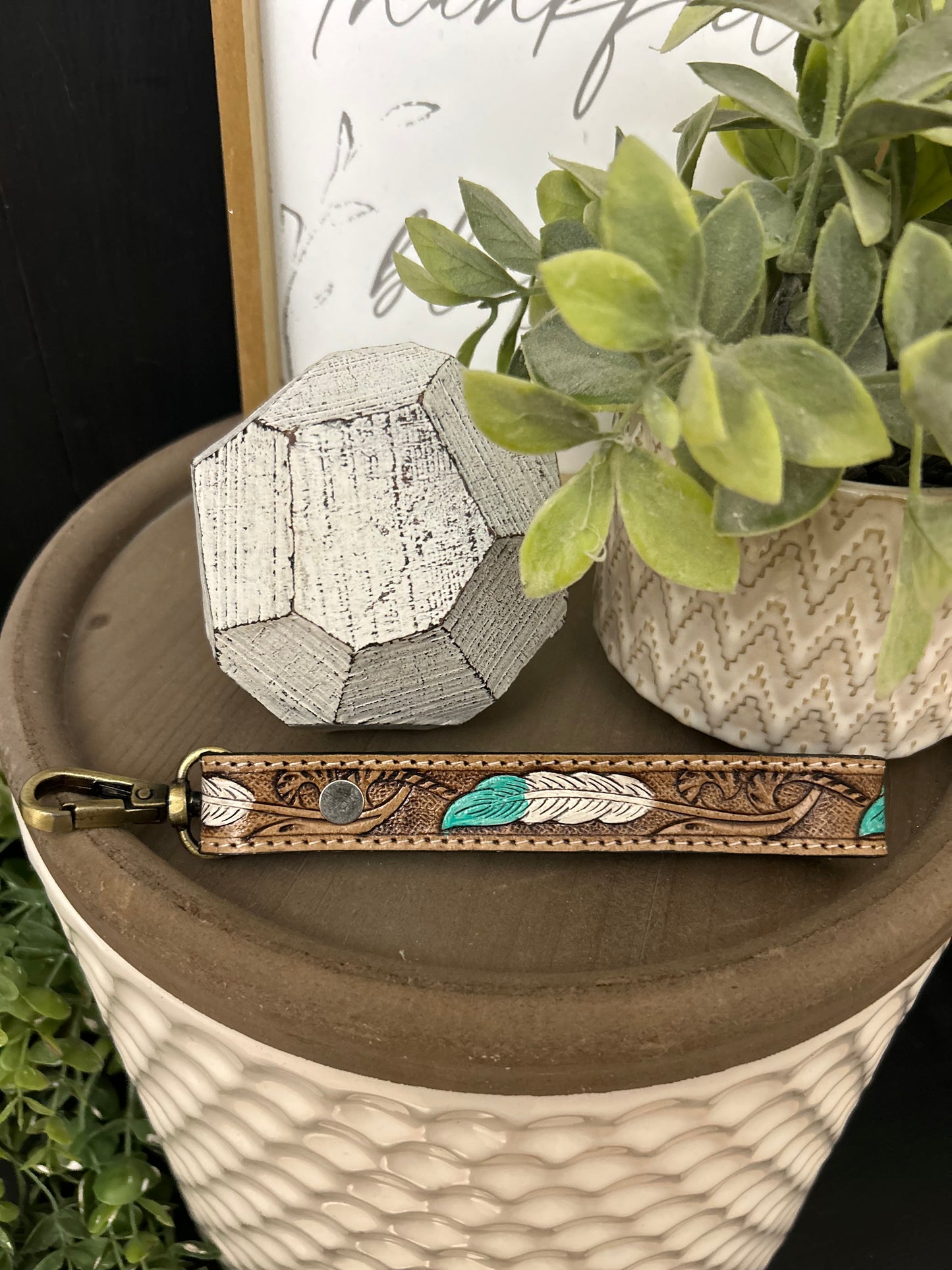 Turquoise and Feathers Wristlet