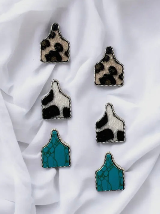 Animal Print Cow Tag Earrings