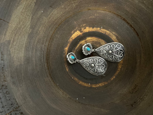 Tooled Turquoise Earrings