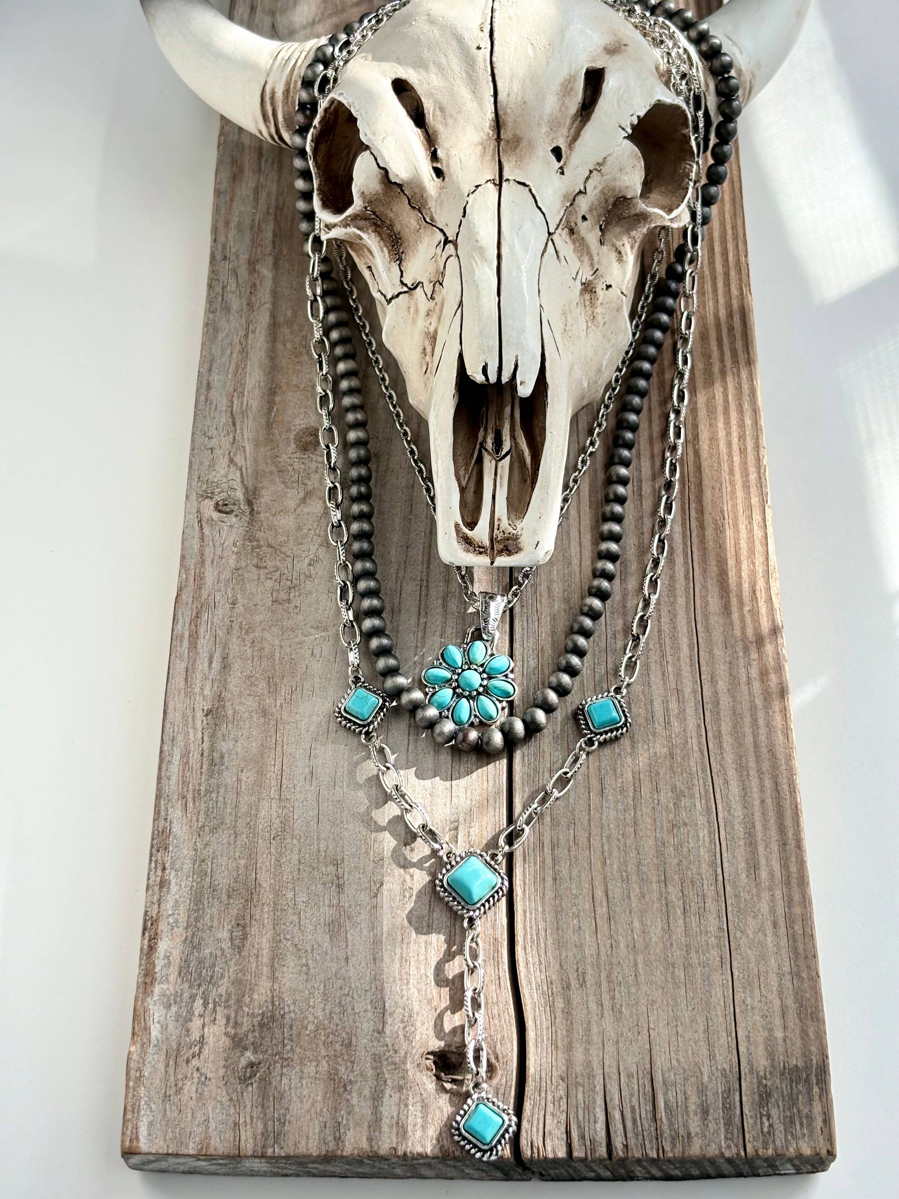 Turquoise Pendant & Navajo Pearl Necklace Set