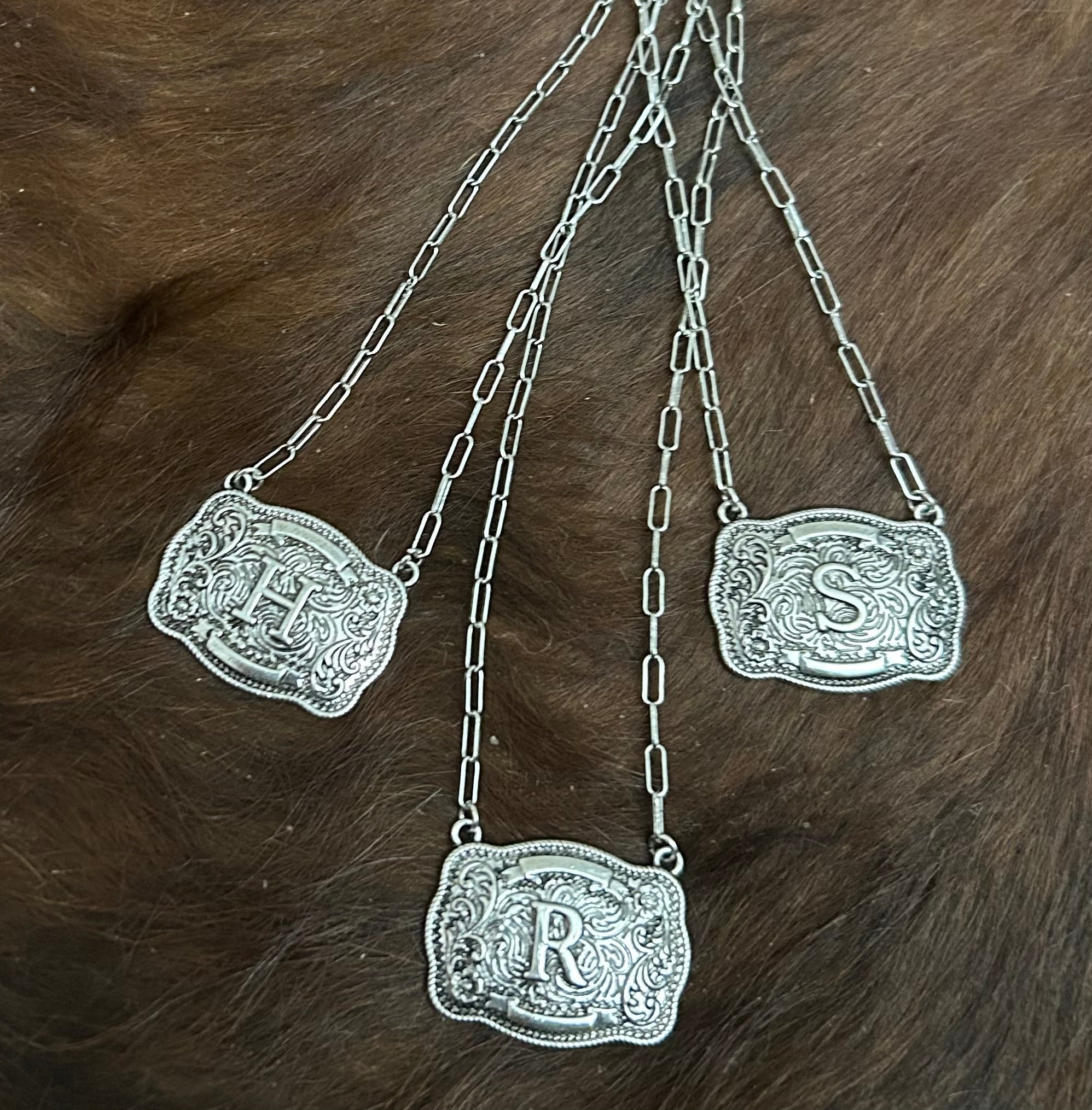 Belt Buckle Initial Necklace