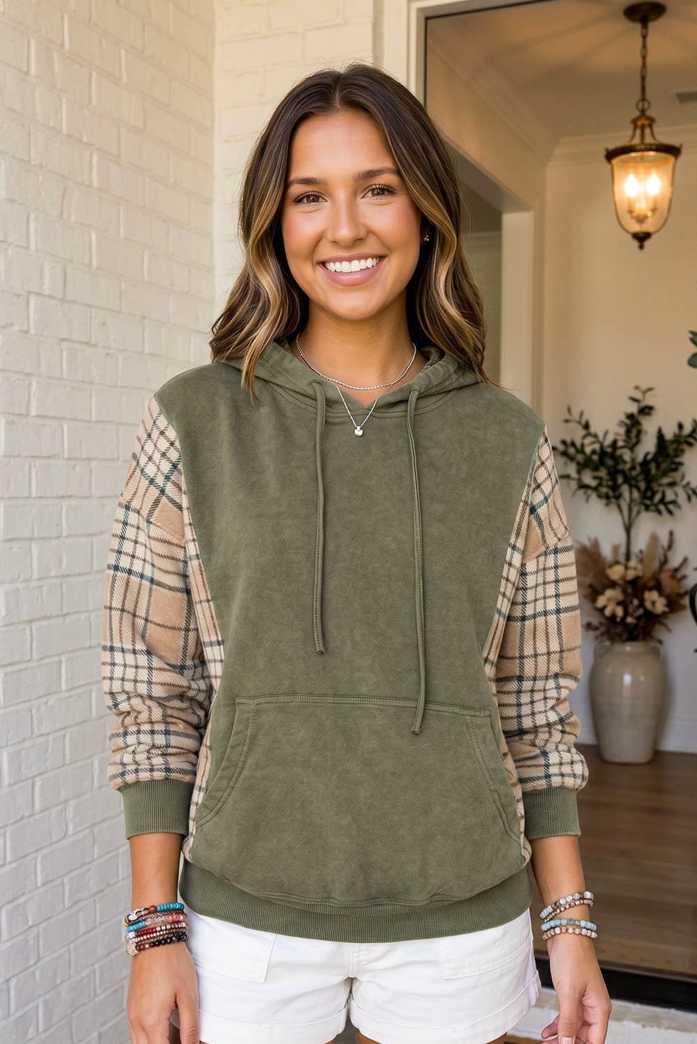 Plaid Sleeve Hoodie