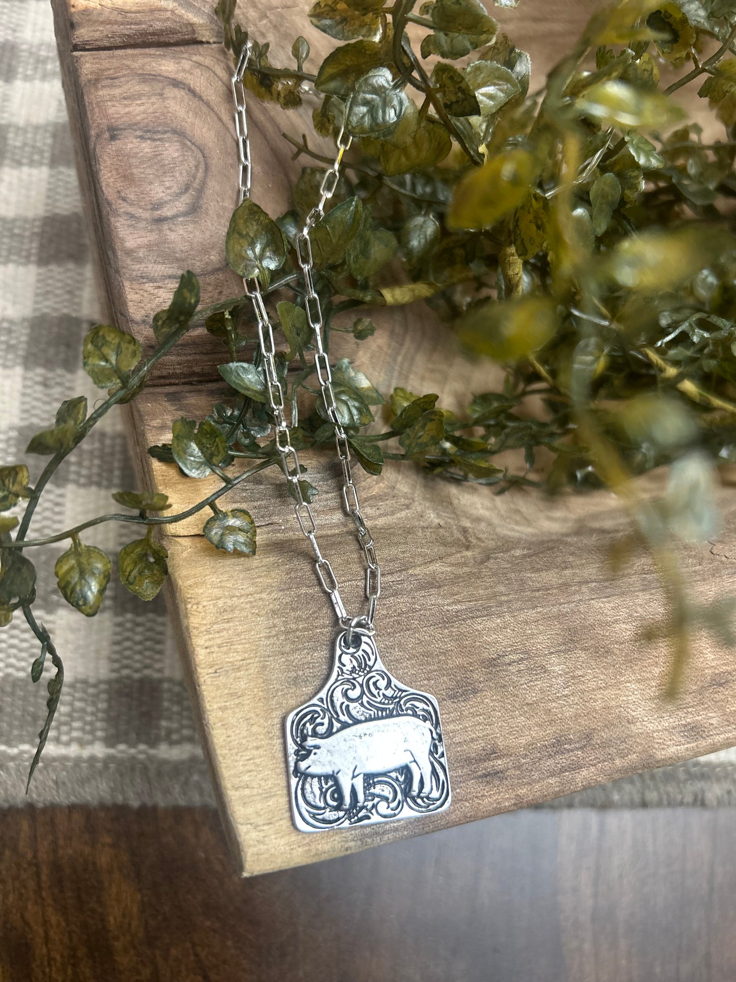 Pig Cow Tag Necklace