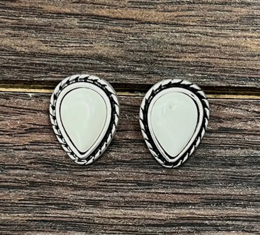 White Stone Teardrop Studs