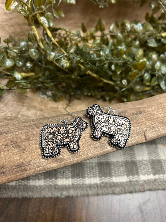 Tooled Show Cow Earrings