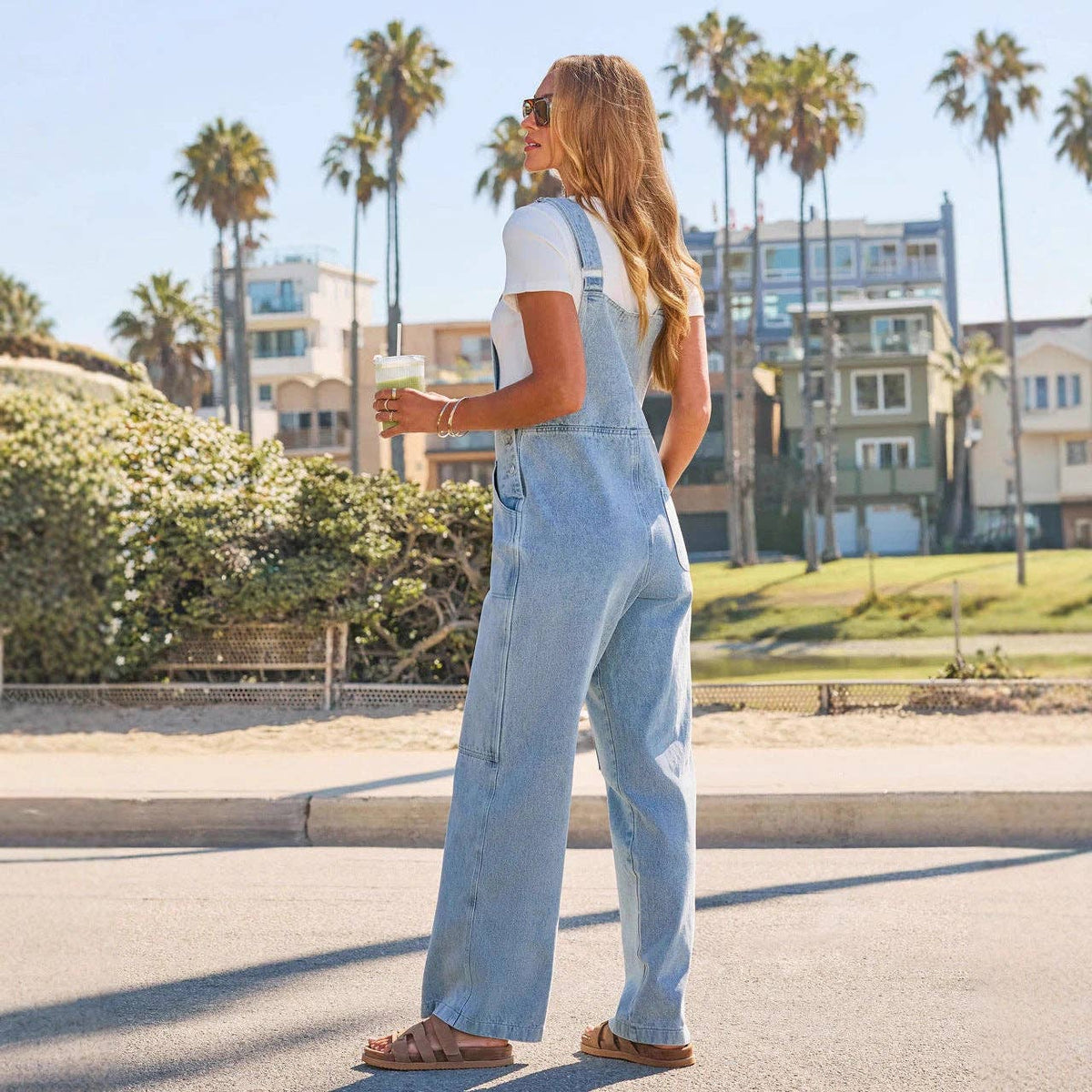 Wide-Leg Denim Overalls