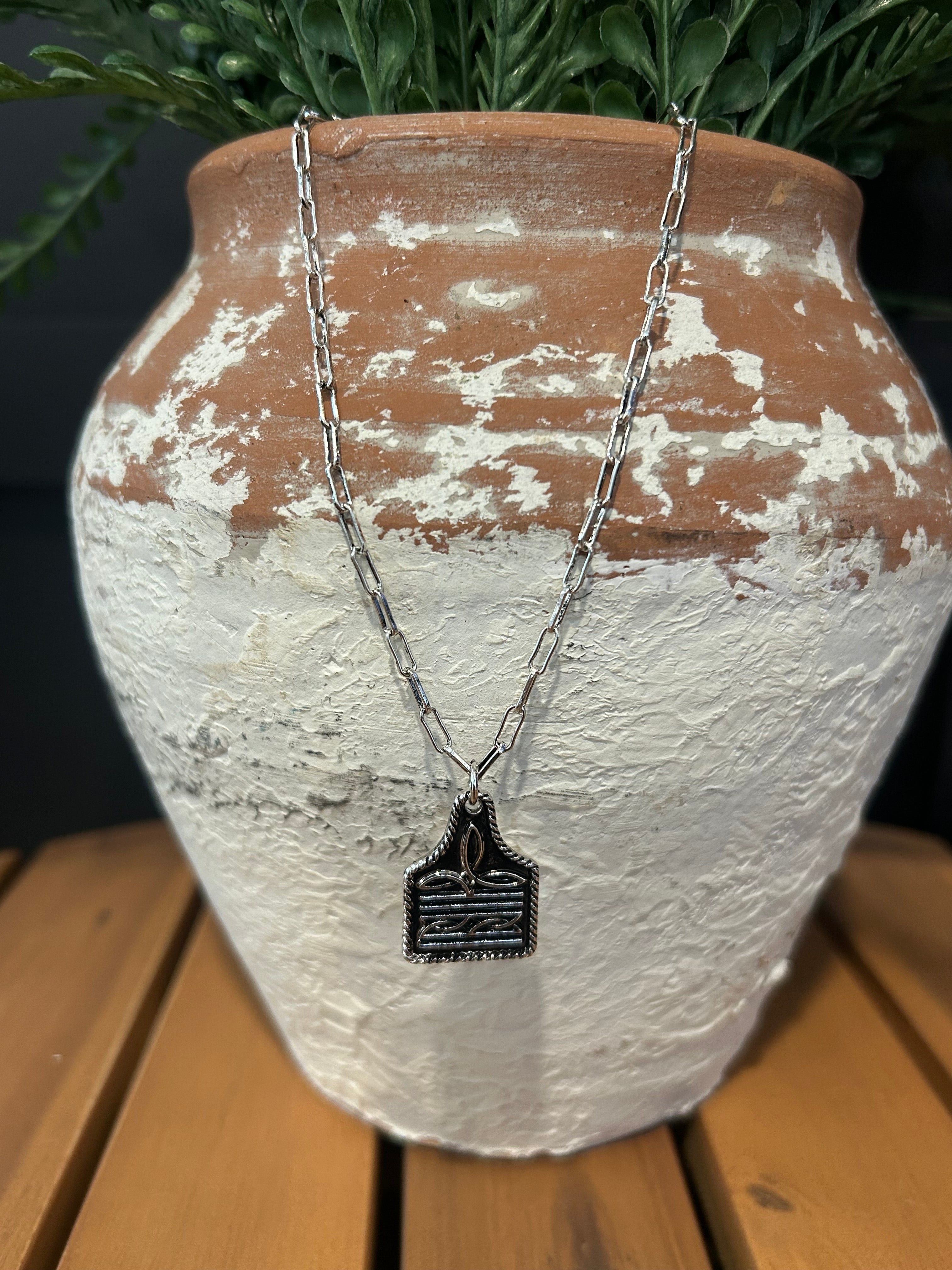 Boot Stitch Tag Necklace