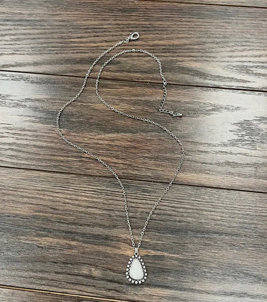 White Stone Long Necklace