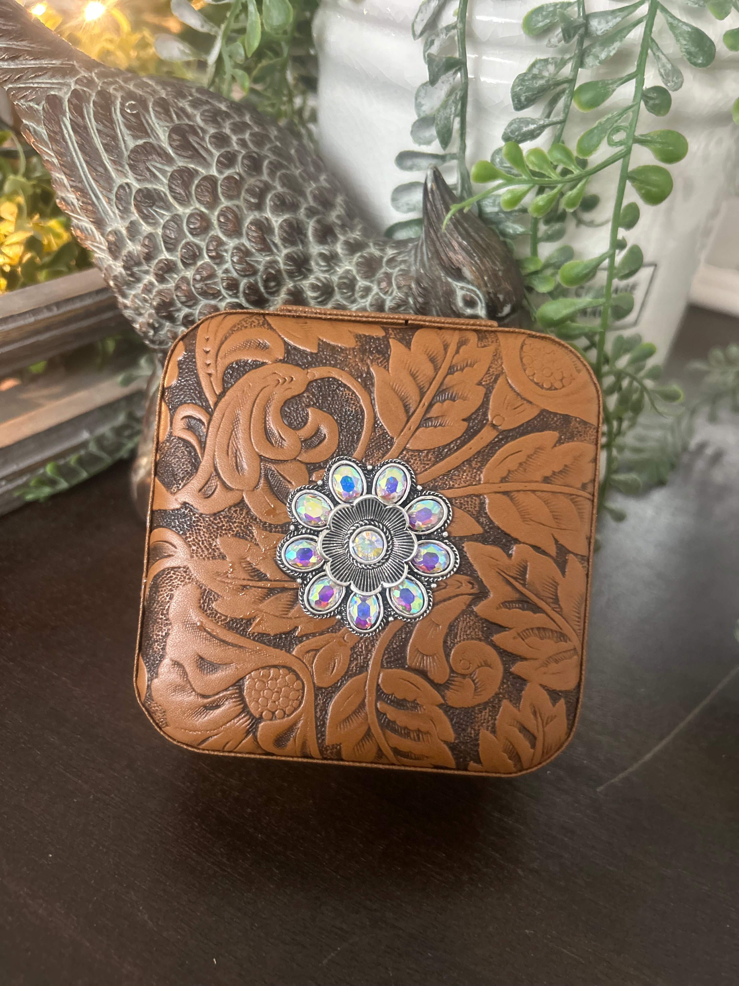 Floral Tooled Jewelry Box