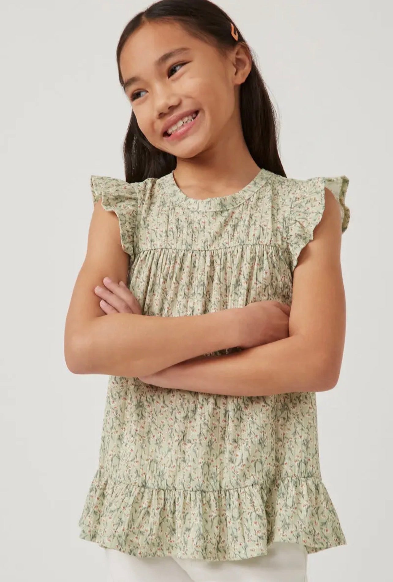 Green Floral Girls Top