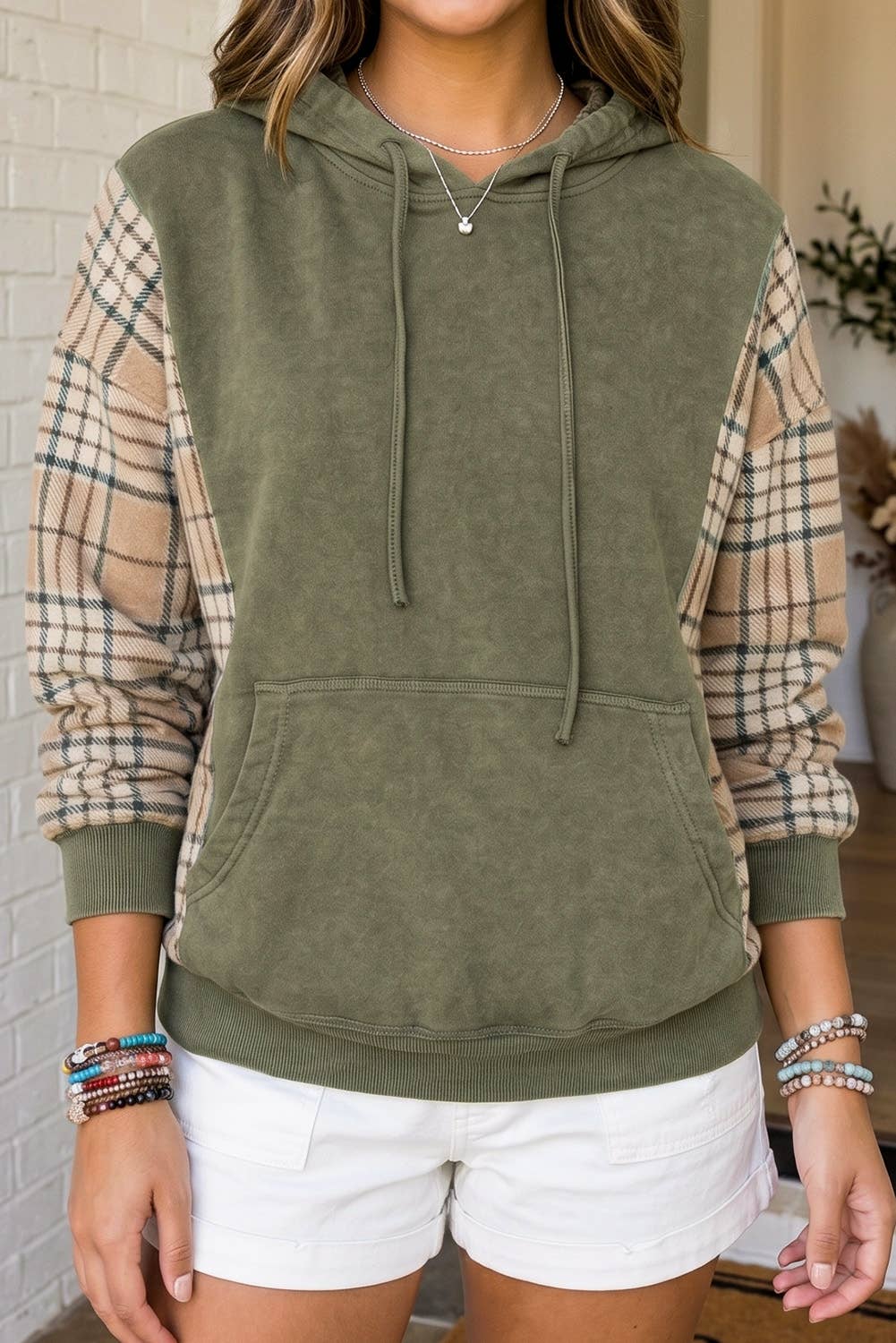 Plaid Sleeve Hoodie