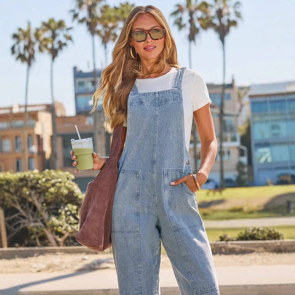 Wide-Leg Denim Overalls