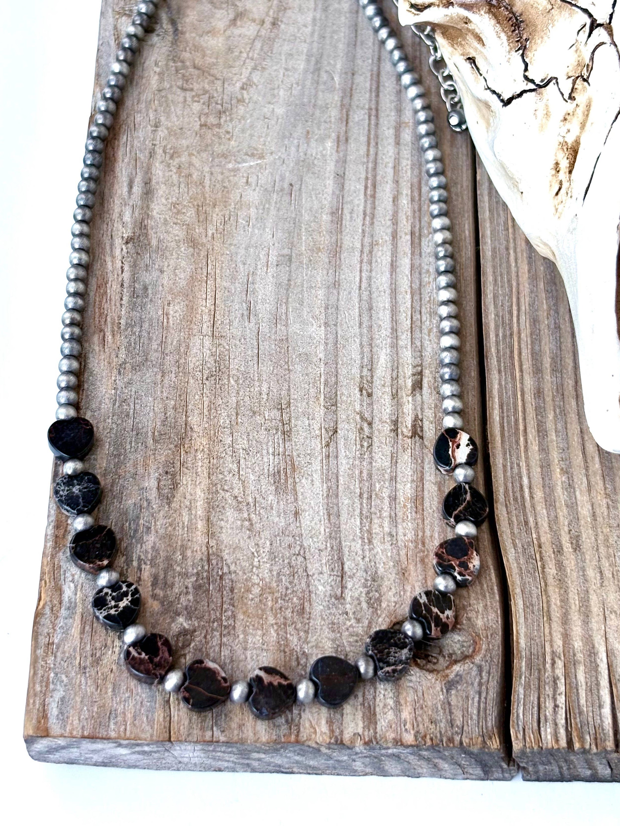 Navajo Pearl & Stone Heart Necklace