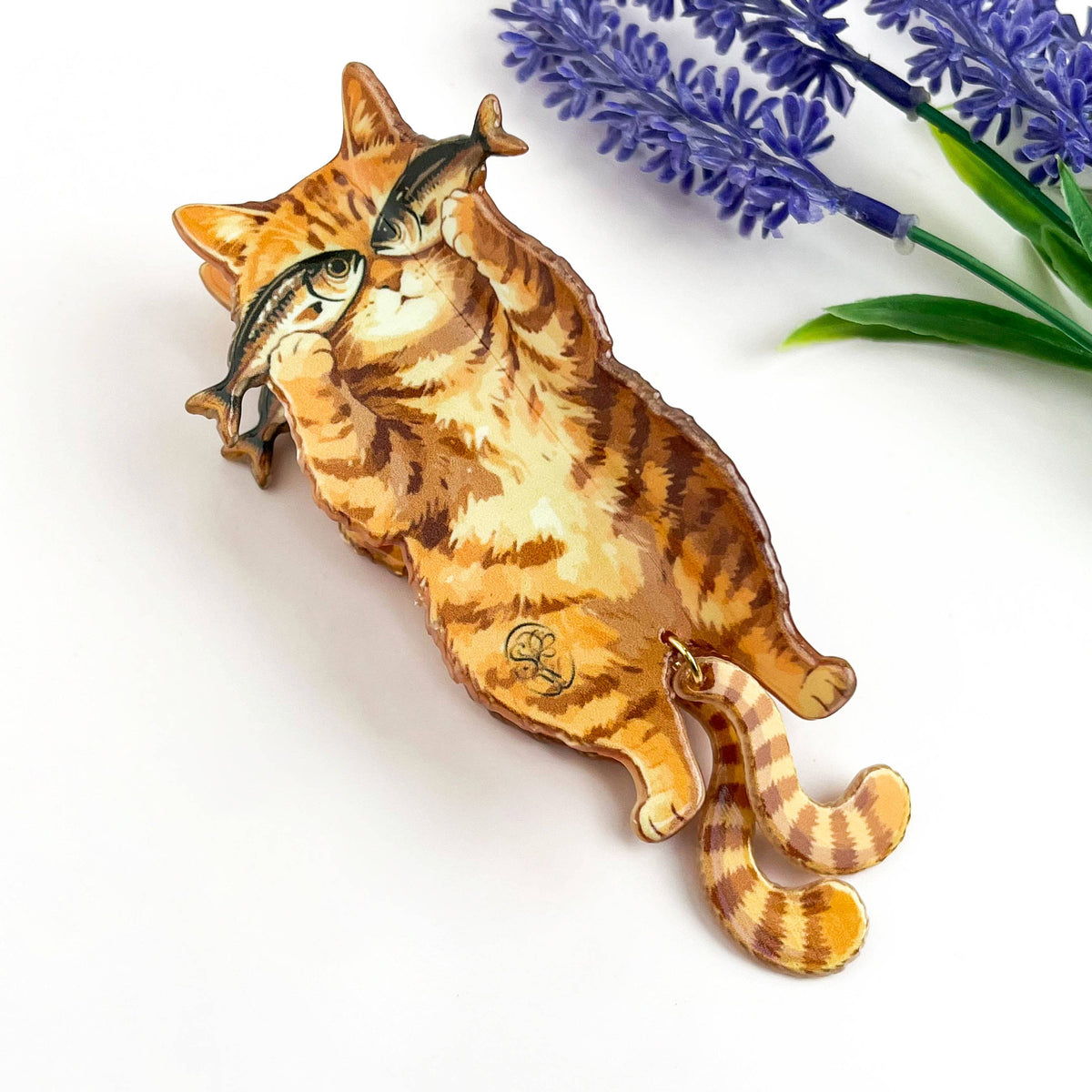 Tabby Cat With Fish Clip
